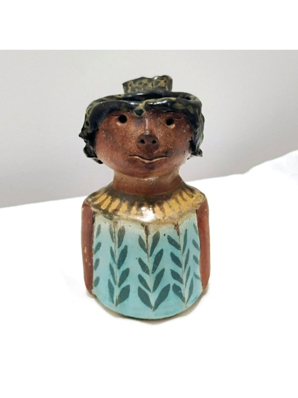 Vintage Hand Built Studio Pottery Face Vase, Mid Century Modern Ceramic Figural